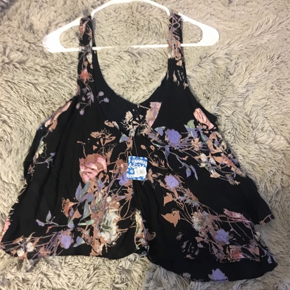 Free People black floral flowy top - Picture 2 of 3